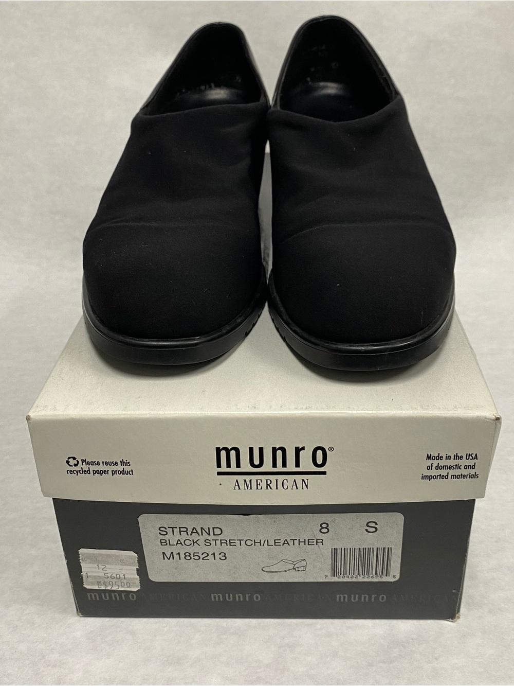 Munro Strand Black Stretch Leather Slip-On Shoes Size 8 Made In USA
